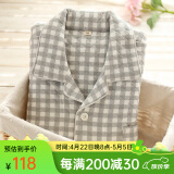 眠岛2024年秋季新款加厚夹棉冬款情侣睡衣女日系春季格子空气层家居服 男款 灰格LZ1253 XL