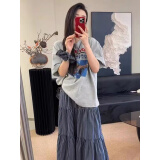 荧蒂连衣裙韩系短袖T恤女休闲套装女2025夏新款格子半身裙两件套装女 T恤+半身裙【套装】 L