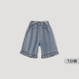 巴厘小猪女童牛仔裤夏季薄款天丝七分裤宝宝甜美可爱蝴蝶结直筒裤儿童裤子 花灰蓝 100