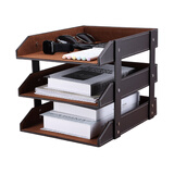 利蓝（LEADLAND）办公室文件架办公用品文件座皮质资料架桌上文件收纳档案框栏整理文件盘财务用品 【商务办公之选】咖色三层A273