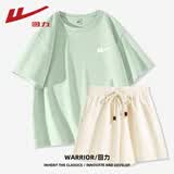 回力（Warrior）纯棉短袖t恤华夫格短裤两件套女2026夏季多巴胺休闲宽松运动套装