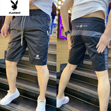 花花公子速干休闲短裤男士2022夏季潮牌刺绣五分裤韩版帅气百搭时尚沙滩裤 黑色 1036 XL