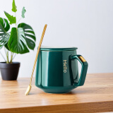 瓷魂马克杯办公室喝水陶瓷杯子 情侣杯茶杯男女带盖带勺大容量 绿色
