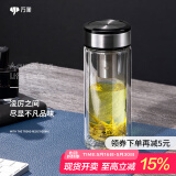 万象（WANXIANG）双层玻璃杯大容量高颜值简约商务泡茶杯带盖高硼硅玻璃杯车载便携 V49RL-钛黑亮 480ml