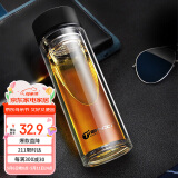 天喜（TIANXI）玻璃杯双层加厚水杯男女学生带茶隔泡茶养生杯家居馆 黑色420ml