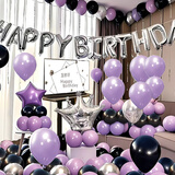 多美忆生日场景布置派对装饰气球成人儿童男孩生日快乐背景墙布置银黑紫