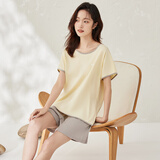 顶瓜瓜顶呱呱睡衣女夏纯棉短袖可外情侣穿家居服套装女水仙黄165