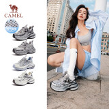 骆驼（CAMEL）【银月】老爹鞋女撞色厚底休闲鞋 L24A255753W 灰/枪/黑(透网) 37