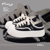 环球厚底帆布鞋女鞋2025秋冬季新款一脚蹬懒人鞋ins百搭半拖鞋子女