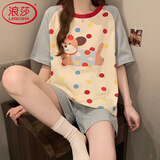 浪莎夏季睡衣女短袖短裤仿棉套装可爱少女宽松2025年新款薄夏天家居服