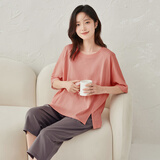 顶瓜瓜顶呱呱睡衣女春夏纯棉短袖可外穿家居服套装女绯云粉160