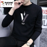 啄木鸟毛衣男秋冬季加绒加厚潮流男士圆领打底针织衫秋冬装毛衫线衣男 822黑色 XL