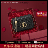 CinvaiKrose官网包包女士2025年新款斜挎包女包菱格链条包生日520母亲节礼物 黑色【红礼盒+拉菲草+礼袋】 CK轻奢风高档实用品牌女包