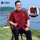 宝财羊中老年唐装男爸爸夏季套装中山装中国风太极服老人衣服居士服汉服