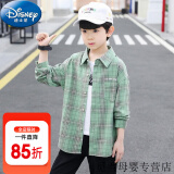 迪士尼（Disney）童装男童衬衫春秋款儿童衬衣长袖棉2023新款中大童格子休闲外套 绿色 150 (建议身高140cm 12-13岁)cm