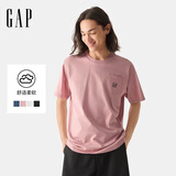 GAP男女装2025春季新款纯棉logo短袖T恤简约风上衣 粉色 725620 XS (165/84A)亚洲尺码