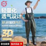 熊火路亚下水裤水库雨裤防水衣服带雨鞋半身连体水裤男叉抓鱼全身加厚 军绿色85丝下水裤 42