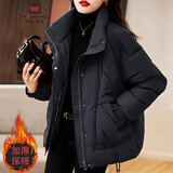 AEMAPE今年流行纯色羽绒棉服女款2025新款冬季加厚设计感棉衣外套女 黑色 L 建议105-120斤