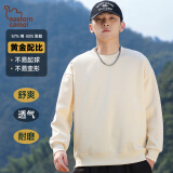 东方骆驼（EASTERN CAMEL）卫衣男秋冬季圆领纯色重磅落肩长袖上衣户外运动套头衫 杏色 2XL 