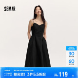 森马连衣裙女显瘦V领吊带裙年收腰裙子礼服简约长裙107424114025