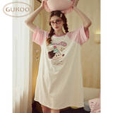 果壳（Gukoo）睡裙女春夏新款卡宽松插肩袖圆领纯棉女士家居服睡裙 奶白 S