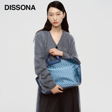 DISSONA迪桑娜折耳包女包老花单肩包手提包托特包 七夕礼物 牛仔色