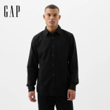 Gap男装2025春季新款纯棉基础款翻领长袖衬衫常规上衣美版422488 黑色 514274 M 美码 L亚洲码180/96A