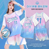 宾帛锦 篮球服女生假两件短袖套装定制学生比赛班服篮球衣男球服 B3010粉色套装【亲肤级面料】 S码（140-150cm 70-80斤）