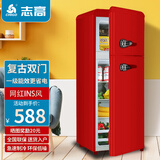 志高（CHIGO）复古冰箱小型双开门家用租房彩色欧式网红办公室电冰箱 化妆品母婴母乳强劲冷藏冷冻节能保鲜 155D带把手【复古一级能效双门冰箱】中国红