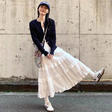 南木熊白色蓬蓬裙女春秋新款气质仙女a字半身裙双层小个子蕾丝蛋糕裙子 白色 常规 M【90-110斤】