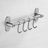 慕尼304不锈钢厨房挂钩铲子勺子挂杆长杆排钩置物架免打孔壁挂式挂架 304不锈钢-拉丝挂杆-30cm4钩