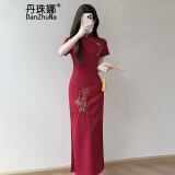丹珠娜（DanZhuNa）新中式连衣裙女装2025夏季新款气质改良国风少女旗袍改良裙子夏天 9610红色旗袍（无饰品） L
