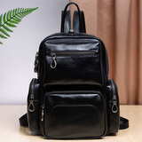 麦为时尚休闲真皮双肩包男女通勤头层牛皮背包学生皮书包多功能胸包潮 黑色