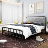 麦族绒布铁艺床加粗加厚1.5 1.8米双人床现代简约轻奢网红公主铁架床 黑色+银灰色绒布靠背 裸床 180*200cm