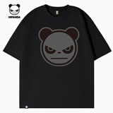 HI PANDA你好熊猫双纱纯棉舒适透气个性美式潮牌短袖T恤男女2025夏季新款t 【100%纯棉】-黑#JDP熊猫灰 XL