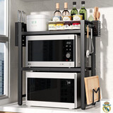 安尔雅厨房置物架角落微波炉收纳架子铁艺货架储物架 黑色双层