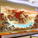 新中式山水电视墙背景墙壁布2026新款装饰墙纸沙发办公室壁画自粘 款式23（尺寸定制） 艺术油画布/平方