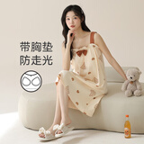 芬腾可安纯棉睡裙女夏季新款吊带甜美少女家居服带胸垫中裙女士夏款可外穿