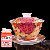 容山堂陶瓷金丝珐琅彩绘盖碗茶杯大小号家用泡茶品茗杯主人杯茶盏茶具 金丝珐琅彩盖碗-万花盖碗
