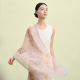 万事利桑蚕丝真丝丝巾女送妈妈礼物披肩围巾雪纺GB长巾茶花乐谷 GB长巾-茶花乐谷（紫色）