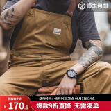 马登工装 复古卡其色背带裤男阿美咔叽经典工装帆布休闲裤男 杏黄色 2XL