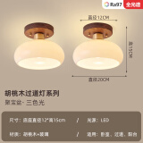 摩灯时代走廊灯过道灯轻奢胡桃木黄铜中式吸顶灯复古侘寂风入户玄关阳台灯 【2件套】聚宝盆-全光谱三色光