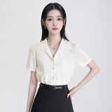 特洛曼白色短袖衬衫女气质小个子西装领职业装通勤OL雪纺衬衣面试上衣