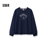 森马（Semir）史努比系列卫衣女拼接假两件宽松冬2024绣花抓绒上衣109724116003