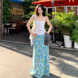 多想余套装两件套连衣裙女裙子夏季纯欲度假海边穿搭沙滩裙半身裙长裙 白色抹胸+蓝色碎花长裙两件套 S 建议75-95斤