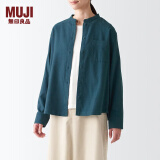 无印良品（MUJI） 女式 法兰绒 立领衬衫长袖格子上衣秋季白衬衣纯棉全棉 BCB41C2A 烟熏绿色 S