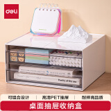 得力（deli）二格桌面收纳盒抽屉式办公分类多层可堆叠储物盒宿舍化妆品首饰杂物防尘整理盒 白色A5规格PK121