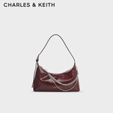 CHARLES&KEITH柔软拉链式褶皱单肩包腋下包包女包女士生日礼物CK2-40782472 Burgundy葡萄酒红色 S