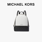 MICHAEL KORS礼物轻奢MK女包RHEA大容量老花双肩包 中号 白色/黑灰色/黑色