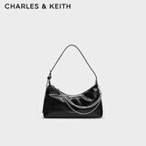 CHARLES&KEITH柔软拉链式褶皱单肩包腋下包包女包女士生日礼物CK2-40782472 Noir黑色 S